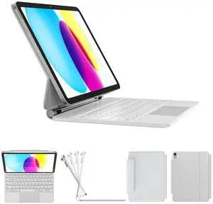 RAYMCRAFT for iPad 11th(A16, 2025)/10th Generation Case with Keyboard, Magic Keyboard 2022, Springy Backlit Keys, Stain-Resistant Surface, Multi-Touch Trackpad,White