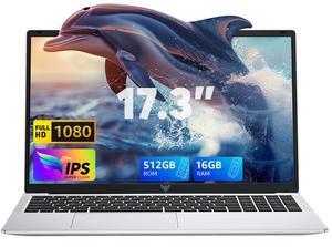 MALLRACE 2025 Laptop,17.3-Inch FHD Display Laptop with Quad Core-12th Alder Lake N97(Up to 3.6GHz), 16GB RAM 512GB ROM Traditional Laptop Computer, 6000Mah Battery,Silver