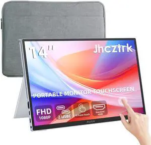 Jhcztrk Touchscreen Portable Monitor 14 Inch IPS Slim Travel Screen FHD 1920X1200 HDR FreeSync Bezel Less USB-C Computer Monitor with Cover Stand and Speakers for Laptop PC Mac Surface PS4/5 Xbox