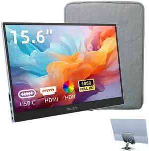 Jhcztrk 15.6 Inch Portable Monitor, Slim HD 1920x1080P Metal Bezel, 100% sRGB, USB C External Monitors for Laptop PC Mobile Mac Xbox PS5/PS4 Switch with Stand and Bag