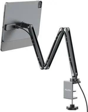 KU XIU [Upgrade] Magnetic Wireless Charging Stand for iPad Pro 12.9, iPad Air 13 M2 Only, Aluminum Alloy Arm Mount with 2M Cable, Foldable Adjustable Tablet Holder for iPad Pro 12.9 3rd/4th/5th/6th