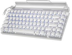 Retro Typewriter Keyboard Wireless, Mechanical Gaming Vintage Keyboard 83-Key Blue Switches Bluetooth 5.0 Punk Round Keycap, 14 Modes LED Backlight, Type-C, Compatible with PC/Laptop/Pad/Phone, White