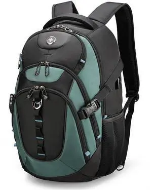 Swissdigital Laptop Backpack with USB Charging Port, TSA Travel Backpack Fits 15.6 inches Computer, 31L College School Backpack for Men, Lake Green/Black | SD803