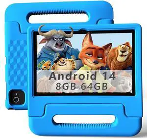 VCFNXLS 10.1-Inch Kids Tablet, 4GB+64GB, Android 14, 8-Core CPU, Educational Apps, Parental Controls, WiFi, 1280x800 HD Display, Cameras, Shockproof, Long Battery Life