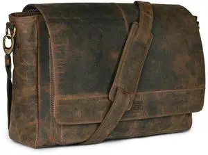 LEATHER VILLAGE Vintage Leather Handmade Laptop Messenger Bag - 15.5 Inch Brown Satchel for Men & Women, Crossbody Briefcase for Office, Travel & Daily Use