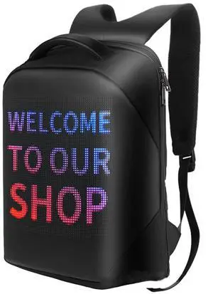 Walfront LED Backpack BT APP Programmable USB Powered Colorful LED Display Laptop Backpack 64x64 Screen DIY Travel Backpack