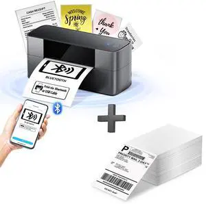 WCZ 245BT Bluetooth Thermal Shipping Label Printer + 1 Pack 4x6 Shipping Labels for Thermal Printers - 500 Labels
