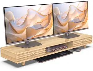 WELL WENG Bamboo Monitor Stand with Drawer - Desk Organizer with Cable Management & Storage, Ergonomic Laptop Riser for Home Office (220lbs Capacity, 39 inch ,Natural)