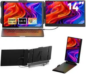 XFMTOP Laptop Screen Extender Monitor - 14 Inch IPS FHD 1080P HDMI/USB-A/Type-C Laptop Monitor Extender,Portable Monitor for Laptops 13-17"(Maximum Length: 15.74") for Windows Mac Android Switch