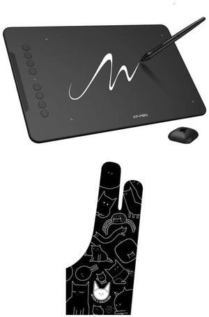 XPPen Updated Deco 01 V3 Drawing Tablet-16384 Levels of Pressure Battery-Free Stylus & XPPen Digital Drawing Glove Two-Finger Artist Glove for Drawing Tablet Cute Cat Print