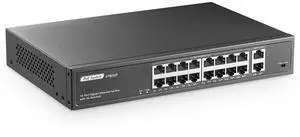 YuLinca 18 Port Gigabit PoE Switch, 16 Ggiabit PoE+, 2 GE Uplink, IEEE802.3af/at Max 250W, Unmanaged Plug&Play Desktop Rackmount Ethernet Switch
