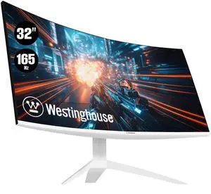 Westinghouse 32 Inch Curved Full HD White Gaming Monitor, 165Hz, AMD FreeSync Support, Low Motion Blur, 1500R Curve, 1920 x 1080, for PC Games with Built in Speakers, DisplayPort, 2X HDMI