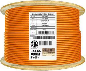 Elite Cat6A Shielded Riser (CMR), 1000ft, FTP 23AWG, Solid Bare Copper, 650MHz, 10Gb Speeds, UL Listed, UL-LP Certification, Higher Performance PoE++, TAA Compliant, Bulk Ethernet Cable Reel, Orange