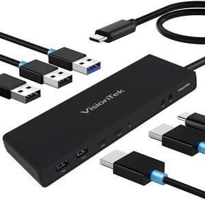 VisionTek VT4500 12in1 Docking Station Dual Monitor 4K - x2 HDMI, x2 DisplayPort, 60W USB-C PD, x4 USB-A 3.0, x2 5Gbps USB-C, 3.5mm Audio Jack, & Ethernet - Compatible with Laptop, PC, and MacBook