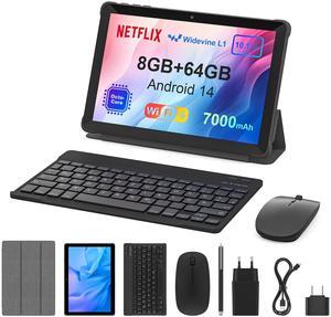 AWOW Tablet 10 inch with Keyboard: Android 14 8GB+64GB Widevine L1 8-Core CPU Tablet PC 7000mAh Battery Face Recognition Metal Body with Keyboard, Mouse, Type C, Adapter, Case, OTG Adapter, Pen