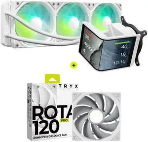TRYX Panorama SE 360 ARGB White Curved Screen 360mm AIO and ROTA PRO 120 White High Performance LCP Case Fan Bundle