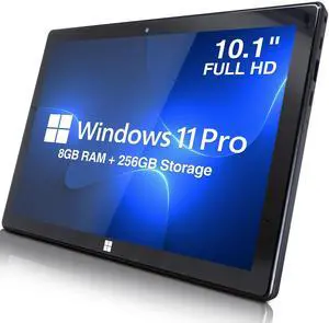 Fusion5 10.1" Windows 11 Professional Tablet PC - Ultra Slim Full HD Windows Tablet Computer - 8GB RAM, 256GB M.2 SSD, 10 Inch Display, 5G WiFi, Intel Quad-Core CPU, USB 3.0, Micro HDMI, Dual Cameras