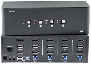 KVM Switch 3 Monitors 4 Computers, 8k Displayport Switch with USB 3.0, Jack, 4 Computers Share a Set of Keyboard, Mouse, Support Windows/Mac/Linux (Triple Monitor)