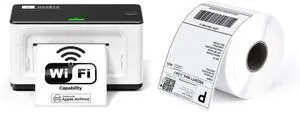 MUNBYN Wireless Thermal Printer, WiFi AirPrint Shipping Label Printer+Thermal Direct Shipping Label (Pack of 500 4x6 Per Roll Labels)