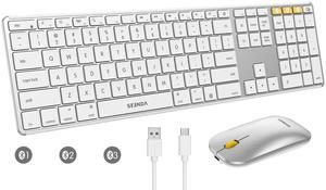 seenda Bluetooth Keyboard and Mouse for Mac, Multi-Device Rechargeable Keyboard Mouse with Quiet Keys, Full Size Slim Combo Compatible for MacBook Pro/Air, iMac, iPad, iPhone - Yellow Connect Button