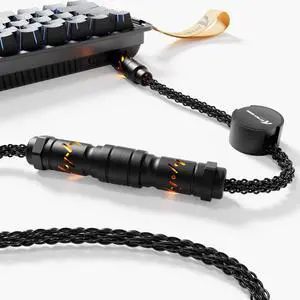ATTACK SHARK C07 Custom Braided Aviator Cable with Light Up RGB,5-Pin Aviation Connector, USB-A to Type-C,Detachable CNC Magnetic Nameplate For Charging Phones 8KHZ Magnetic Keyboard X65 X68 HE(Black)