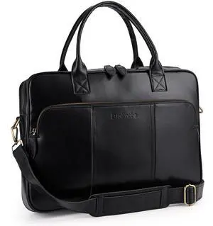 Blofinche Genuine Leather laptop briefcase mens 15.6 inch Computer Messenger shouledr work Satchel bags Black