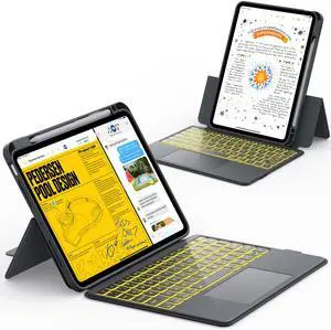 CHESONA Rugged for iPad Pro 11 (M4) 2024 Case with Keyboard, Magnetic Detachable Case & 7-Color Backlit, Smart Trackpad, 15deg-180deg Adjustable Stand, Portrait/Landscape, Gray