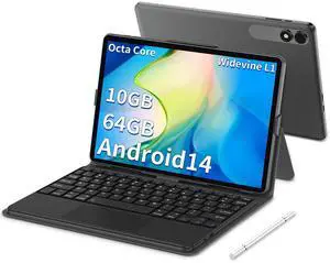 Android 14 Tablet, 10 inch Tablet with Keyboard, Octa-core Processor, 10GB RAM + 64GB ROM 1TB Expand, 8000mAh Battery, 1280x800 HD Display, Dual Camera, WiFi 5, BT5.0, GPS Google Tablets (Black)