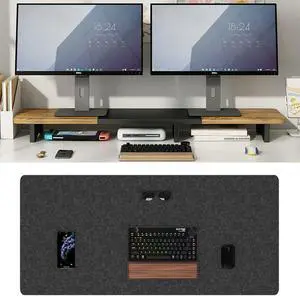 Large Felt Desk Pad & Dual Monitor Stand Riser