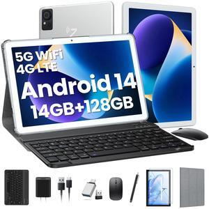 DOMATON Tablet with Keyboard,2025 Android Tablets 14GB+128GB+1TB Expand, 10.1 Inch Tablet Octa-Core 2-in-1 Tablets with Incell Screen,5G WiFi & 4G LTE,7000 mAh,Face Unlock,Mouse,Case