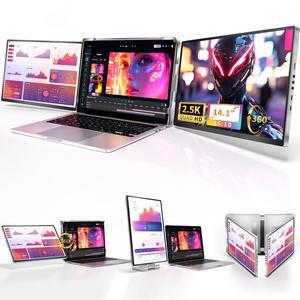 Fzaqwen Triple Screen Laptop Monitor Extender - 2.5K QHD IPS Triple Portable Monitor for Laptop 13.3-17 Inch, Plug Play and Compatible with MacOS/Wins/Chrome/Dex (Silver)