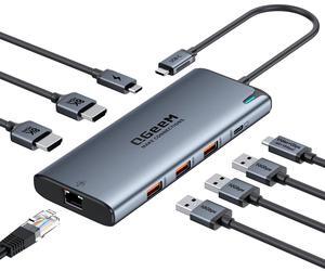 QGeeM USB C Hub,8 in 1 Extender Splitter with Single 8K,Dual 4K@60Hz HDMI for Thunderbolt 3/4/5,Multiport USB C to Ethernet Adapter for Type C Device,USB A 10Gbps Data,PD100W-M1/M2 only 1 Display