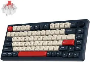 JamesDonkey J2 75% Wireless Mechanical Gaming Keyboard, Gasket Tri-Mode BT5.1/USB-C/2.4GHz Hot Swappable 82 Keys RGB Backlit with Custom Knob Super Red Switch, PTB Keycap, QMK/VIA for Win/Linux/Mac