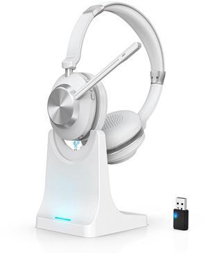 Wireless Headset with Mic for Work, Bluetooth Headset with Microphone (AI Noise Canceling & Mic Mute), Wireless Headset with USB Dongle & Charging Dock for Work/Home/Office/Call Center/PC/Laptop/Zoom