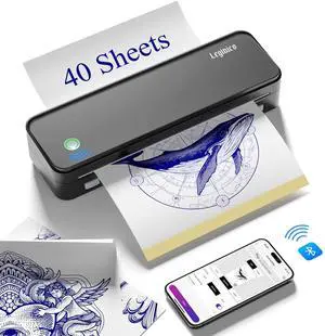 leginico Tattoo Stencil Printer with 40pcs Transfer Paper, Bluetooth Thermal Tattoo Printer Machine for Beginners & Artists, Compatible with Android & iOS, PC