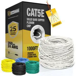 LION BEAM Cat5e Ethernet Cable 1000FT Pull-Box, 24AWG, CMP Plenum Insulated Solid Bare Copper Internet Cable 350 MHz, Provides High-Speed 1-5Gbps, UTP Bulk Ethernet Cable with Smooth Fast Reel, White
