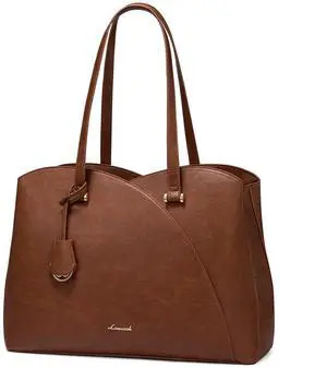 LOVEVOOK 17 Inch Laptop Tote Bag for Women, Work Bags Laptop Bag Teacher Tote Bag, Leather Computer Bag Large Purses Handbag Professional Briefcase, Brown