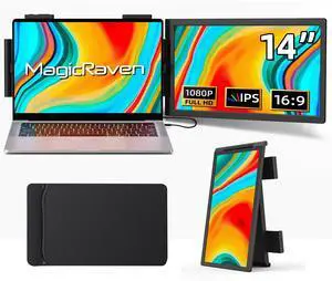 MAGICRAVEN Laptop Screen Extender, 14" 1080P IPS Portable Monitor Travel Monitor for 14-16.5" Laptops with USB-C/HDMI Port, Plug and Play Attachment Screen for Windows/Mac/Android/Switch/PS5/Xbox