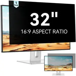 32 Inch Computer Privacy Screen Filter for 16:9 Aspect Ratio Widescreen Monitor - Anti Glare Blue Light Filter, Removable Computer Monitor Privacy Shield, Anti-Scratch Screen Protector Film 32 in