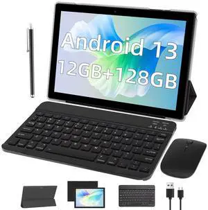 Android 13 Tablet with Keyboard protect Case Mouse Stylus 10 Inch Tablet 2 in 1 Tablets Set 12GB+128GB/1TB Expandable Dual camera Tablet PC 10.1" HD Screen 6000mAh Battery 5G Wifi WiFi6 BT5.0 Tableta