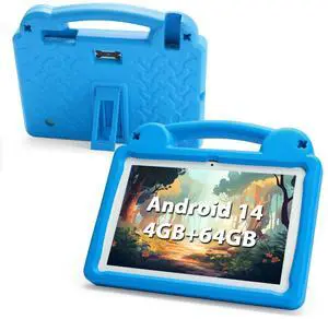 paitanry Kids Tablet 10 Inch - Octa-Core, 8GB RAM (4+4) 64GB ROM, IPS HD 1280x800, WiFi 6, GMS - Android 14 Tablet for Kids with Parental Control, Kids Content & Eye Protection, EVA Case (Blue)