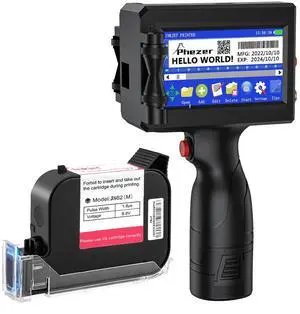 Phezer Handheld Inkjet Printer Gun P15U with Quick-Drying Ink Cartridge, 0.5inch Portable Handheld Printer for Text/Barcode/Logo/QR/Counter/Number/Date (P15 Inkjet Printer with JS62 Cartridge)