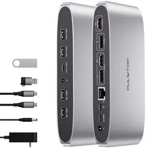 PULWTOP Displaylink Docking Station, Triple Display DisplayLink Dock for MacBook M1/M2/M3 Windows, 4K@60Hz Laptop Docking Station with 2 HDMI, 2 Display Port, PD, USB C Data, 4 USBA, Ethernet, Audio