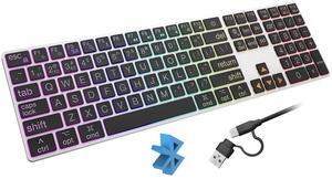 POWZAN Large Print Aluminum Bluetooth Keyboard for Mac,7 Backlit Computer Wired Keyboard with Numeric Keypad for Ipad,Full Size Slim Quiet,for iMac, MacBook Pro/Air