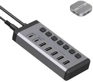 36W Powered 7-Port USB 3.2 Hub Bundle with Magnetic NVMe Enclosure with Magsafe for iPhone 15 Pro Max