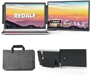 Redalf Portable Monitor 14.2'' FHD 1080P FHD IPS USB C HDMI Laptop Screen Extender IPS Display Speakers, Plug&Play, External Monitor for Laptop 13-16.1" PC Mac Chrome (14.2 inch)
