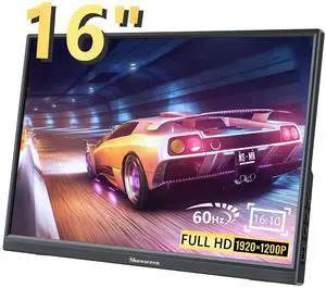Showscren Portable Monitor 16inch, Full HD 1920X1200P Display 300cd/Brightness,60Hz IPS LCD Panel,100% RGB, Built-in Speaker, HDMI USB C Portable Monitor for Laptop PC PS3/PS4 Switch