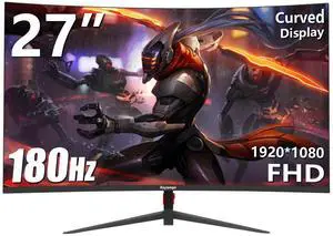 Raywego 27 inch Curved Gaming Monitor 180Hz Full HD 1080P 1800R LED Computer Monitor Display with FreeSync & Eye-Care Technology, Support VESA, DP, HDMI Port IPS Screen for Gaming Home Office