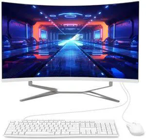 SIUGHVA 27" Curved FHD All-in-One Desktop PC, N100 Quad-Core Processor, 8GB RAM, 512GB SSD, High-Speed Wired Keyboard & Mouse, Elegant Design - Perfect for Home & Office Use (N100/8GB/512GB)