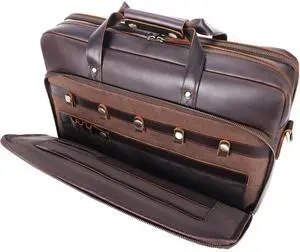STAR VISTA Matteo Large 18" Laptop Messenger Bag, Full Grain Leather Briefcase for Men, Business Travel, YKK Zippers and Brass Hardware, Fits 17.3" Laptop, Dark Brown